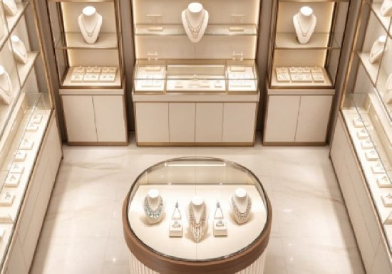 Cream Gold Oval Jewelry Island Display Cabinet Set