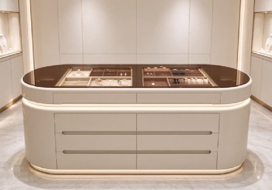 Luxury Curved Solid Wood Multi-Layer Board Jewelry Cabinet