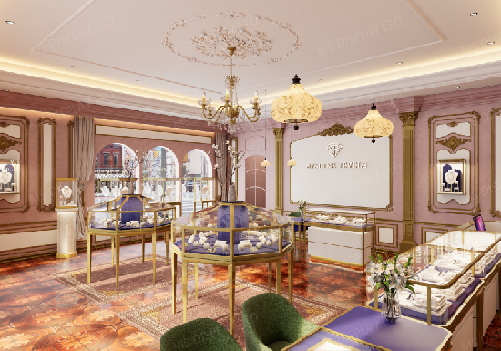 Luxury Pink French Style Jewelry Store Interior Design & Custom Display Cases