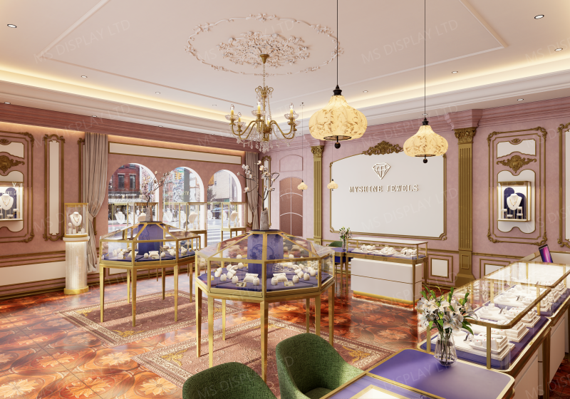 Luxury Pink French Style Jewelry Store Interior Design & Custom Display Cases