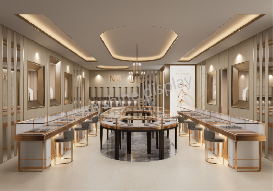 Modern Warm Luxury Jewelry Store Interior Design | Custom Jewelry Display Showcase