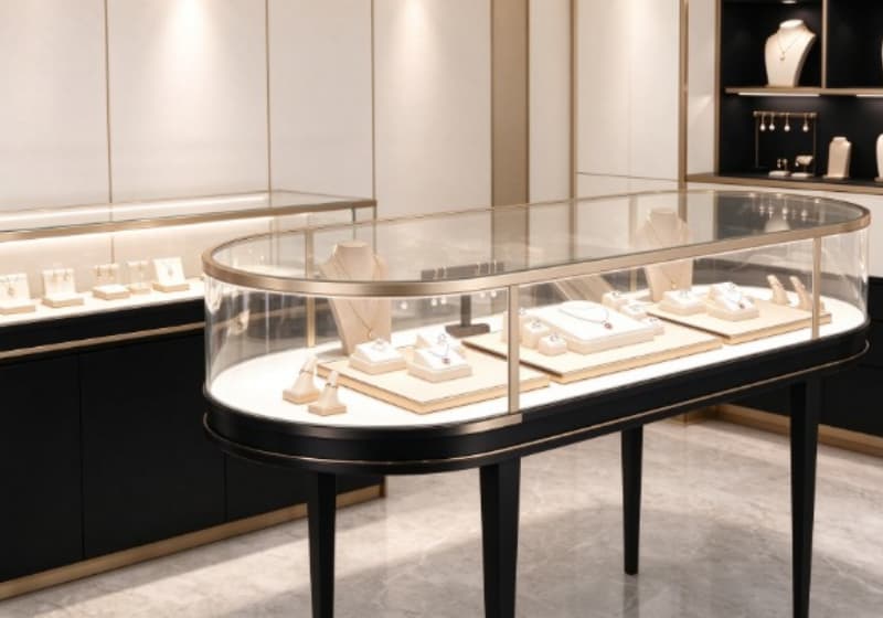 Luxury Oval Black Frame Jewelry Display Cabinet