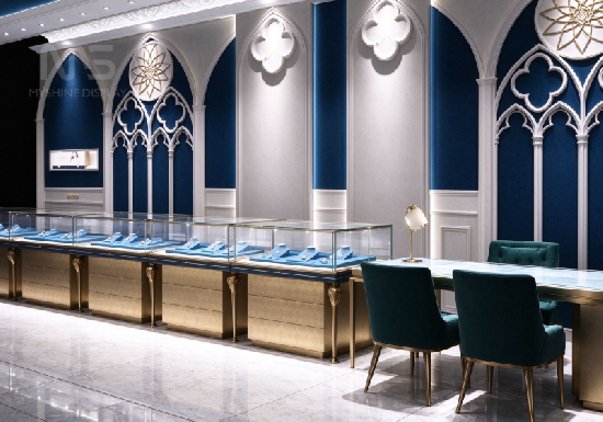 Navy & Gold Gothic Arch Jewelry Store Display Suite