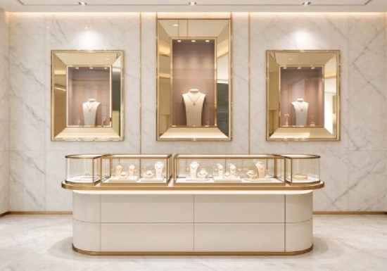 Curved Luxury Jewelry Display Counter Solution