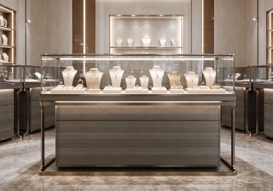 Brushed Metal Luxury Jewelry Center Island Display Case