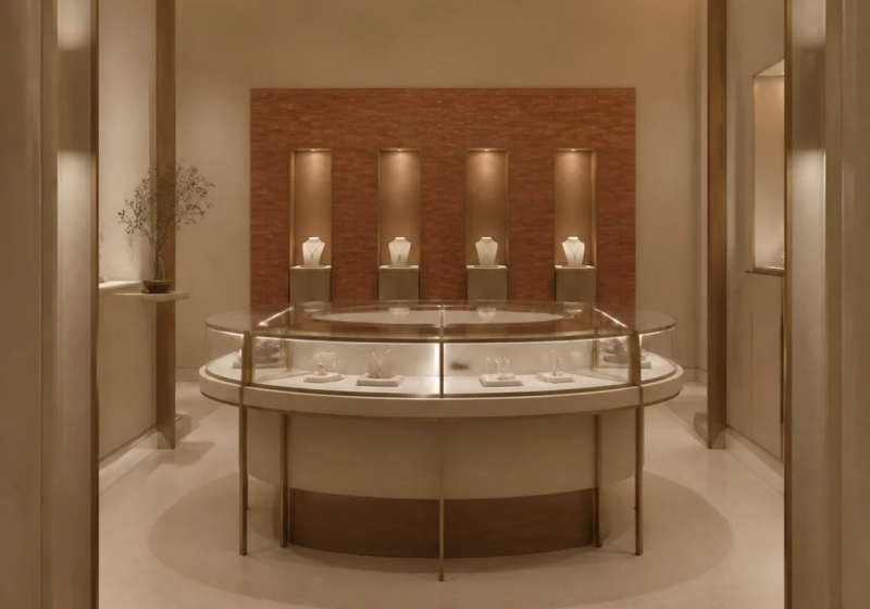 Warm Beige Luxury Jewelry Boutique Display System
