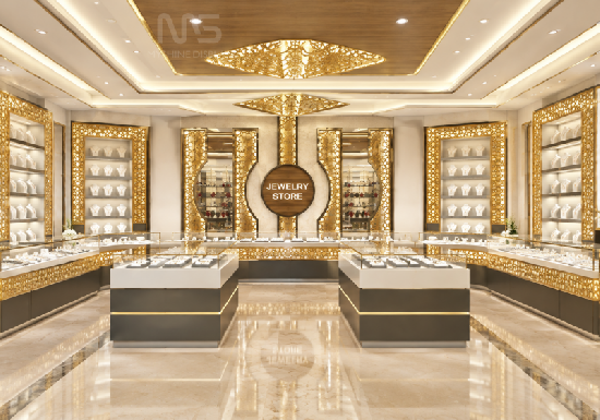 Luxury Gold and White Custom Jewelry Store Display Cabinets