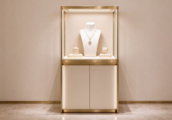 Cream Gold Freestanding Luxury Jewelry Display Cabinet