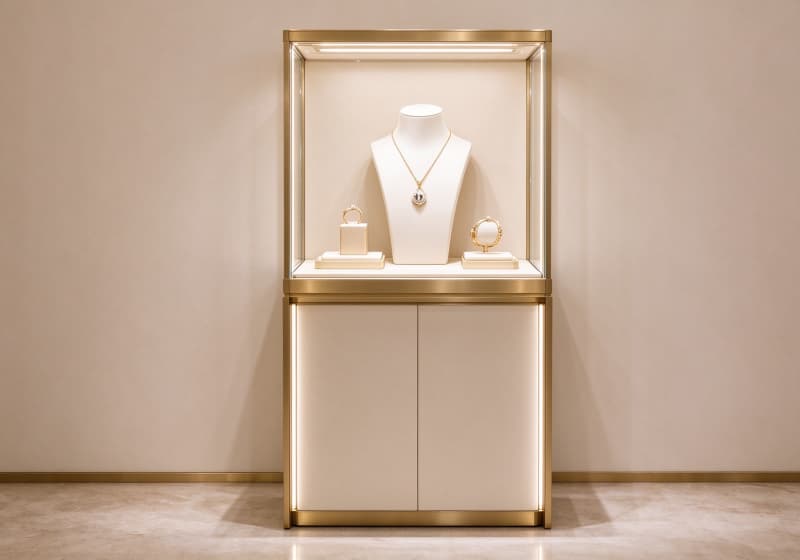 Cream Gold Freestanding Luxury Jewelry Display Cabinet