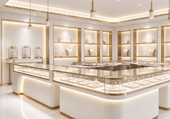 White Gold Luxury Jewelry Store Display Solution