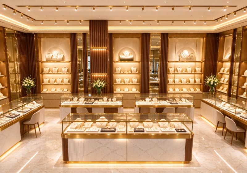Gold Luxury Jewelry Boutique Display Solution
