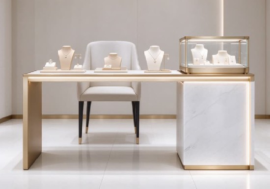 Marble Gold Luxury Jewelry Consulation Desk Display Set