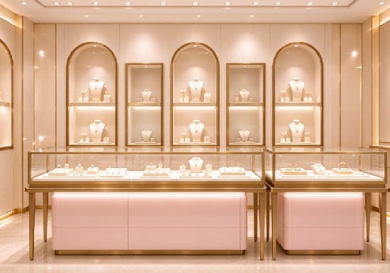 Pink Gold Soft Luxury Arch Jewelry Shop Display Solution