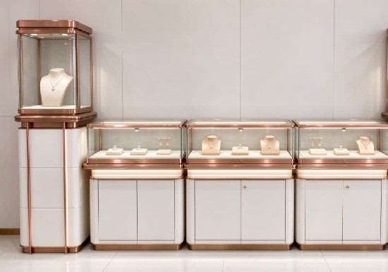 Rose Gold White Luxury Jewelry Display Counter Set