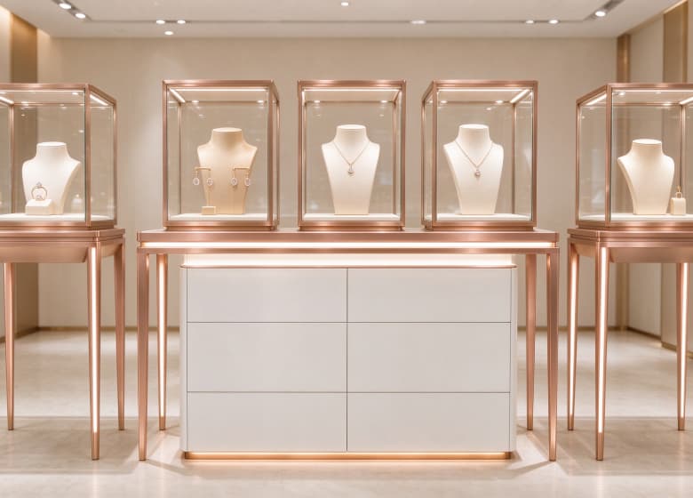 Gold Minimalist Pedestal Jewelry Display Case Set