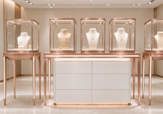 Gold Minimalist Pedestal Jewelry Display Case Set