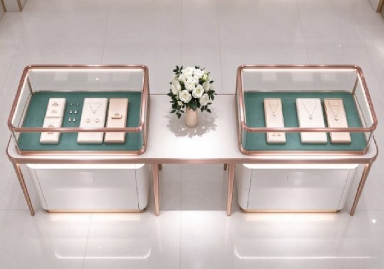 Minimalist Rose Gold Jewelry Island Display Table