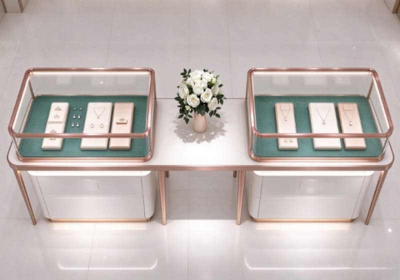Minimalist Rose Gold Jewelry Island Display Table