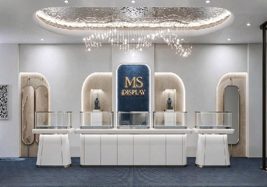 Luxury Curved White Jewelry Store Interior Design | Custom Jewelry Display Showcase