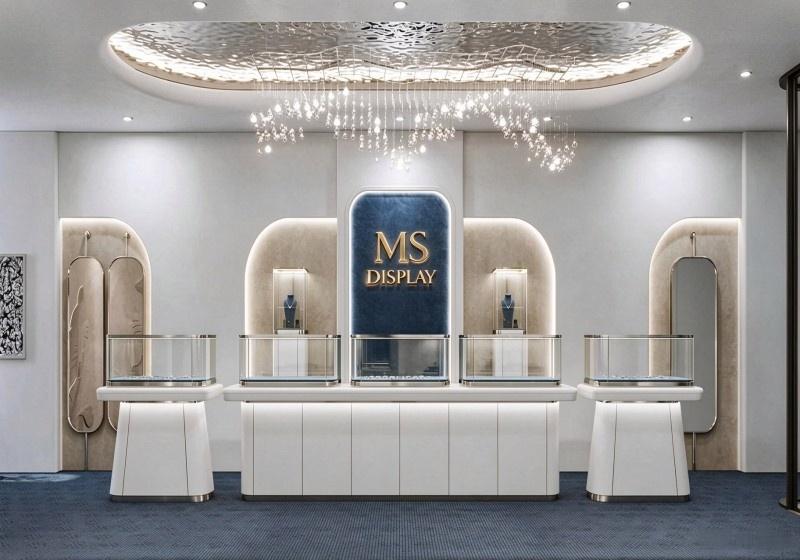 Luxury Curved White Jewelry Store Interior Design | Custom Jewelry Display Showcase